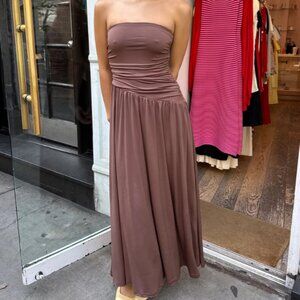 Juliana Strapless Midi Dress in Mocha